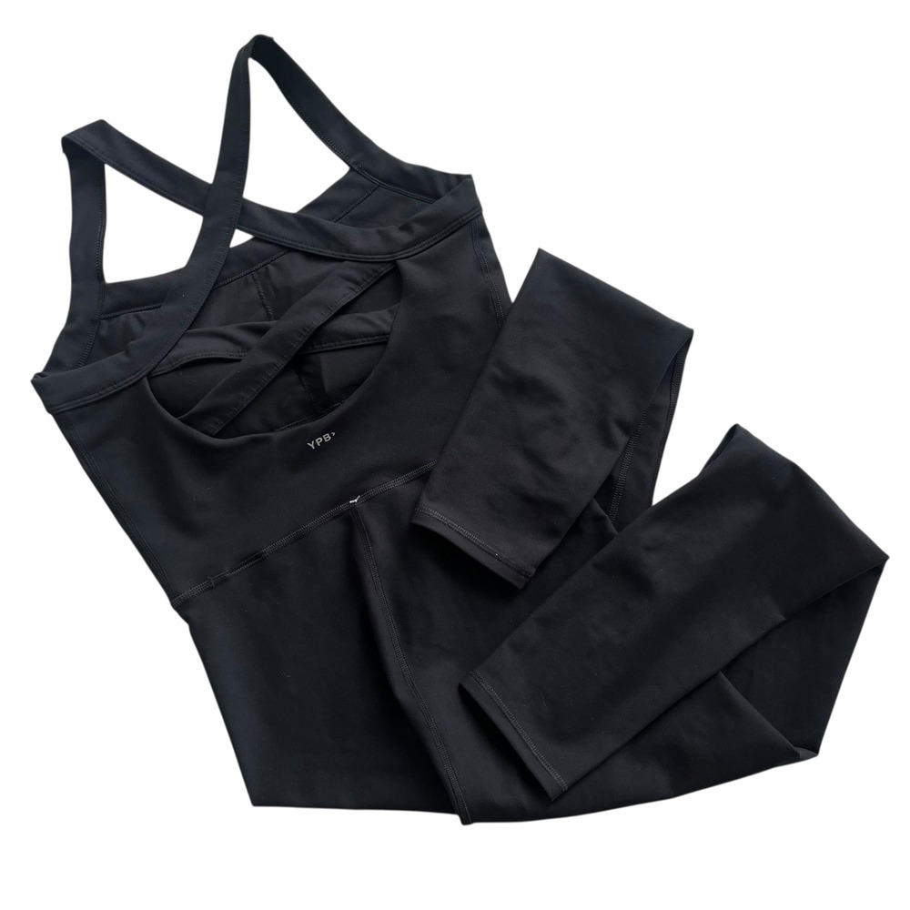 YPB Abercrombie S Black SculptLux 7/8 Legging Cross-Back Bodysuit Jumpsuit Sport